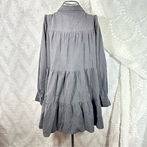 Zara grey long sleeve collared tiered mini dress size S - Picture 3 of 8